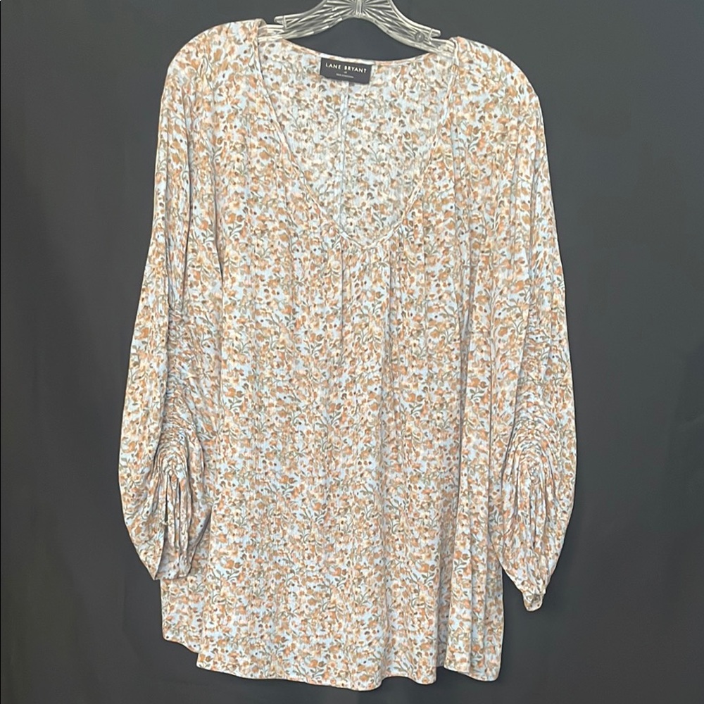 Women's Floral Blouse - Cream and Brown